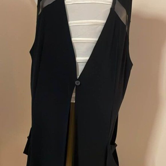 Sympli Size 10 Navy Blue Sleeveless Cardigan Mesh Accents & Pockets - Picture 3 of 3